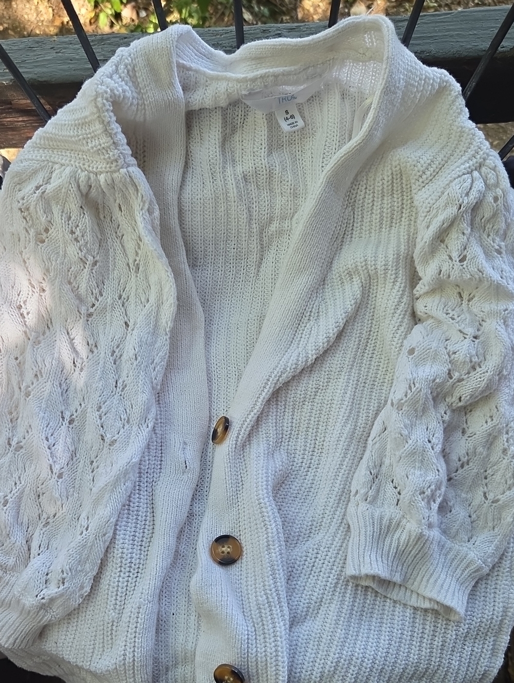 Time and Tru Cream Open-Knit Button Front Cardigan